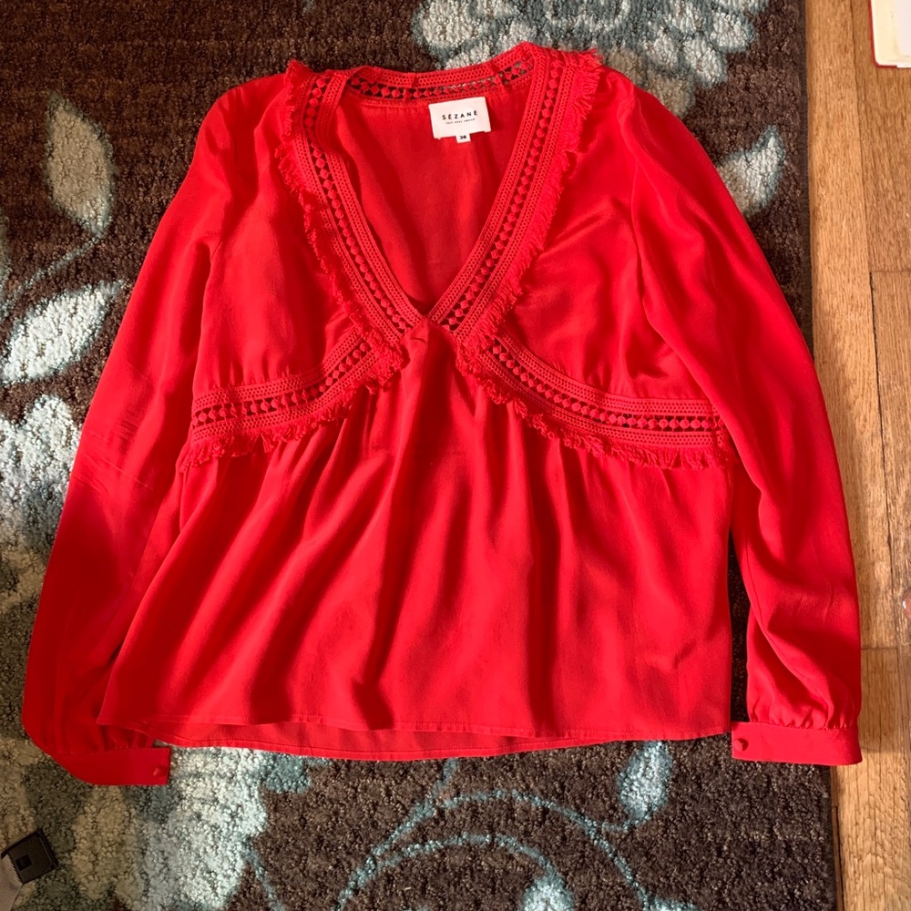 Bright red sezane blouse